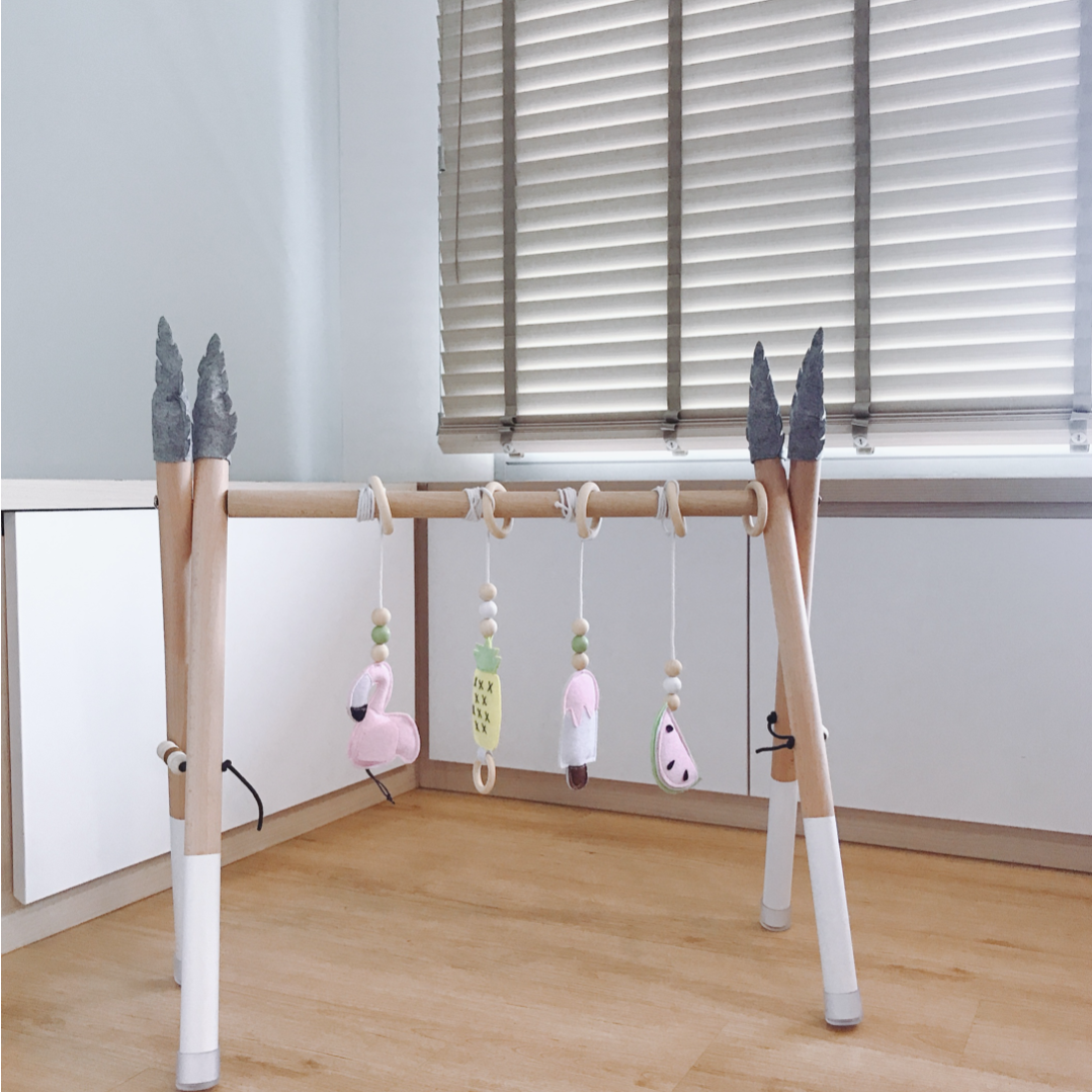 Nordic Foldable Wooden Play Gym With Hanging Accessories Keith Kara